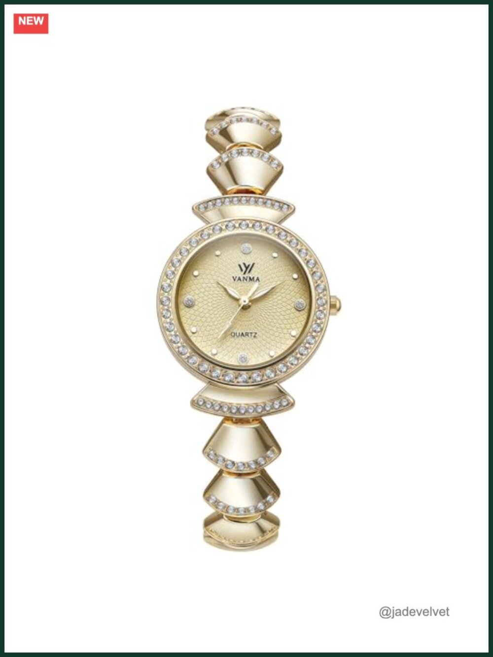 Gold Watch for Women Round Face Rhinestone Bracelet Quartz Waterproof